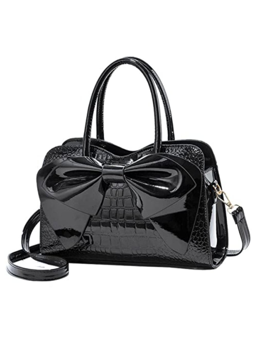 Shiny Patent Leather Bowknot Top-Handle Satchel Tote Shoulder Bag